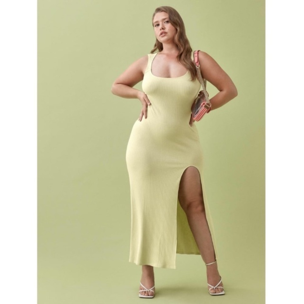 Reformation Bliss Ribbed Midi Dress Limon Sz XS Elevated Basic Sexy Vacation - Picture 14 of 16
